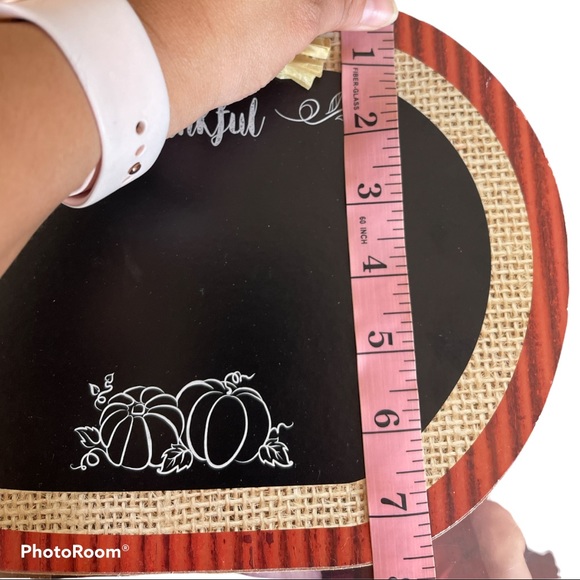 Fall Autumn Pumpkin Chalkboard w Raffia Decor bow hanging 10 1/2 x 7 1/2” - Picture 4 of 5